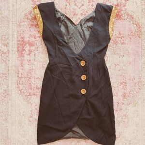 Morton Myles, Black and Gold 1979s Women's Mini Dress